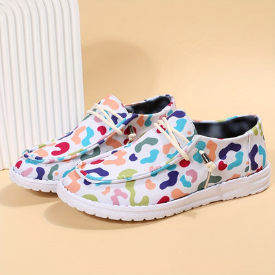 Women's Colorful Camouflage Printed Canvas Shoes - Casual Round Toe Lace Up Low Top Flat Sneakers for Walking and Everyday Wear