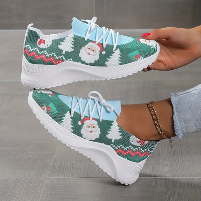 Cutesy Christmas: Women's Cartoon Santa Claus Print Sneakers for a Festive Footwear Trend