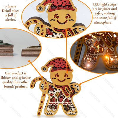 Whimsical Gingerbread Man Wood Carving Night Light: Festive Christmas Decoration and Thoughtful Gift