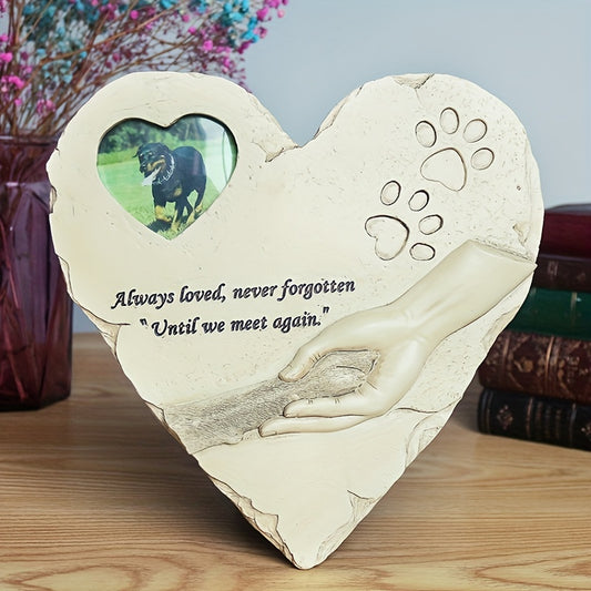 Capture precious memories of your beloved pet with this heart-shaped resin photo frame. Its durable materials and neutral color retain clarity and vibrancy of your pet's photos, making it a perfect memorial for your pet. Personalize it with an engraving on the back for a special touch.