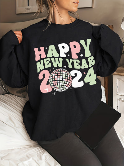 Celebrate the new year in style with our 2024 New Year Celebration Sweatshirt. Its cozy crew neck design and long sleeves will keep you warm while the happy new year print adds a festive touch. Made for women, this sweatshirt is perfect for ringing in the new year with friends and family.