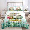 Fresh and Stylish: 3PCS Fashion Duvet Cover Set with Cactus, Flower, Car Prints - Perfect for Bedroom or Guest Room Décor