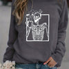 Halloween Skull Drink Graphic Print Sweatshirt, Casual Long Sleeve Crew Neck Sweatshirt, Women's Clothing