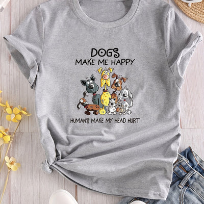 Casual and Trendy: Cartoon Dog Print Crew Neck T-Shirt for Fashionable Summer Looks