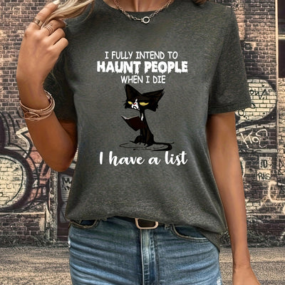 The Perfect Feline Fashion: Black Cat Print T-Shirt – Casual, Comfortable, and Chic!