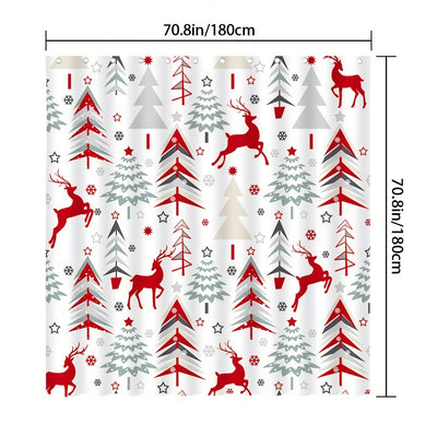 Abstract Christmas Tree Reindeer Winter Snowflakes Shower Curtain: Festive Bathroom Decoration for the New Year