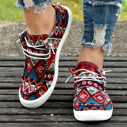 Ethnic Style Women's Canvas Flat Shoes are designed with maximum comfort and styling in mind. The lace-up loafers feature a breathable canvas upper and rubber sole, for a lightweight yet supportive fit. With a stylish design, these shoes are perfect for everyday wear.