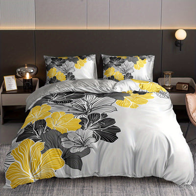 Floral Digital Print Bedding Set: Soft and Comfortable Duvet Cover for Bedroom or Guest Room - 3-Piece Set Including 1 Duvet Cover and 2 Pillowcases (Without Core)