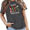 Festive and Stylish: Women's Christmas Socks Print T-Shirt - Comfy and Chic Short Sleeve Crew Neck Top