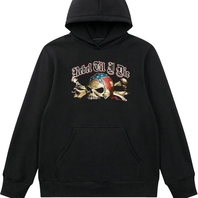 Cool and Spooky: Skull Print Hoodie for Halloween - Trendy Men's Graphic Design Pullover Hooded Sweatshirt