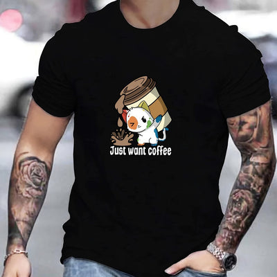 Just Want Coffee Tee: The Ultimate Men's Casual Crew Neck T-Shirt for a Cool Summer Vibes!