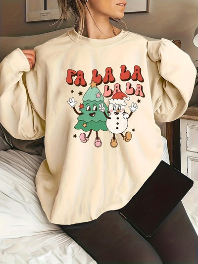 Cozy and Festive: Plus Size Christmas Casual Sweatshirt with a Fun Christmas Tree Snowman Print