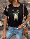 Mini Cute Deer Graphic Print T-Shirt: A Casual Short Sleeve Tee for Stylish Women's Clothing in Spring and Summer