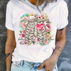 Skeleton Flower and Heart Graphic Tee: Embrace Summer Style with Casual Sports T-Shirts for Women