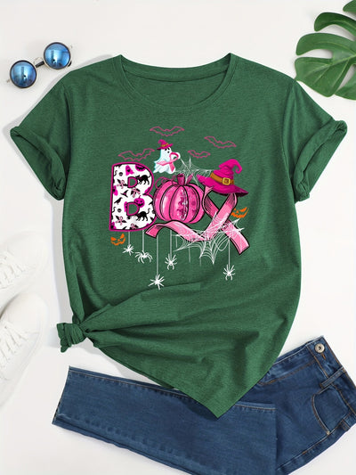 Halloween Boo Pattern Crew Neck T-shirt: Embrace the Spooky Spirit in Style