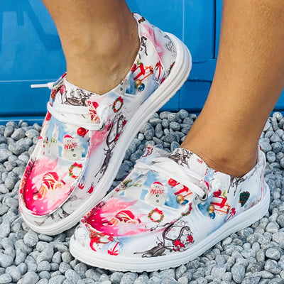 Winter Wonderland Cartoon Loafers: Stylish and Comfortable Slip-On Canvas Shoes for Women