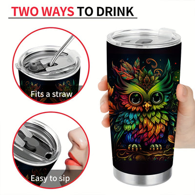 20oz Whimsical Owl Tumbler: A Stylish Stainless Steel Travel Mug for Women, Perfect Gift for Teachers