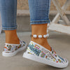 Festive Joy: Women's Christmas Style Canvas Sneakers - Casual Low Top Slip-On Flat Shoes for all Match Walking Trainers