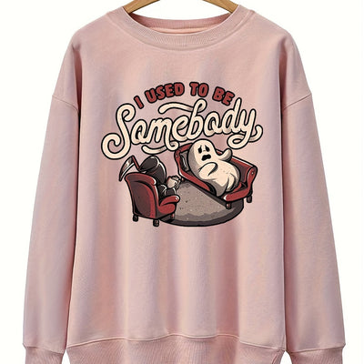 Playfully Spooky: Women's Plus Size Halloween Sweatshirt with Ghostly Slogan Print