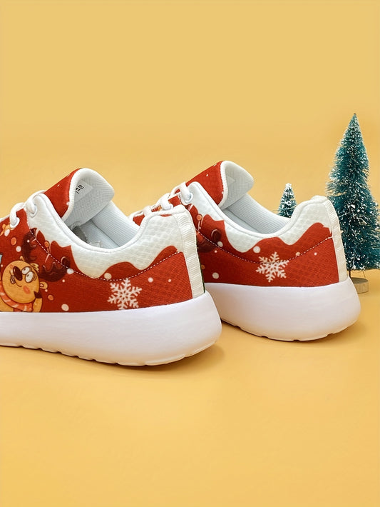 Step into Festive Cheer with our Shoes Christmas Santa Reindeer Print Running Shoes!