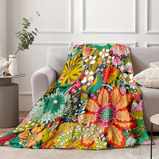 Cozy up with our Color Floral Print Blanket: Perfect for Couch, Sofa, Office, Bed, Camping, and Travelling
