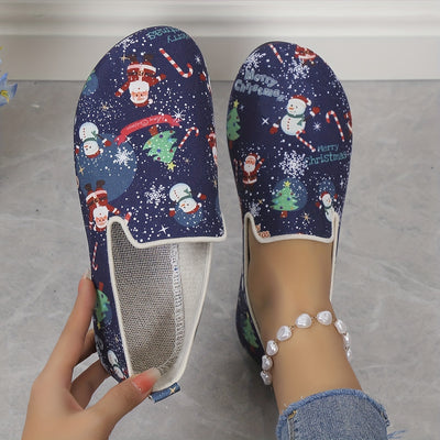 Festive Comfort: Women's Christmas Print Flat Shoes – Lightweight Slip-Ons for Casual Style