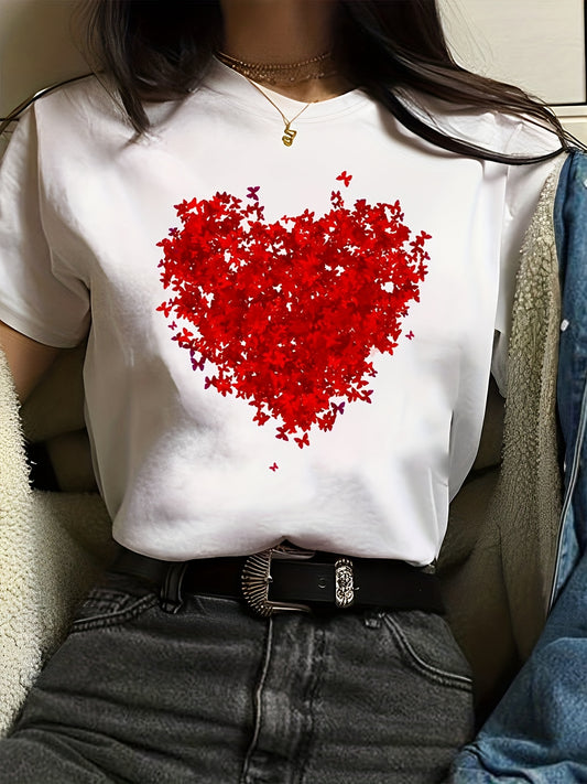 This stylish T-shirt is the perfect addition to your spring/summer wardrobe. Its butterfly heart print gives it a unique and inviting style, while its crew neck ensures a comfortable fit. A great choice for casual wear, this T-shirt is sure to make you stand out in any crowd.