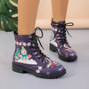Festive Snowman Graphic Boots: Embrace the Christmas Spirit with Stylish and Comfortable Lace-up Combat Boots