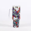 40oz Colorful Graffiti Skull Print Stainless Steel Leakproof Tumbler, Insulation Water Car Cup With Lid Straw For Outdoor Camping, Hiking, Driving, Birthday Gift