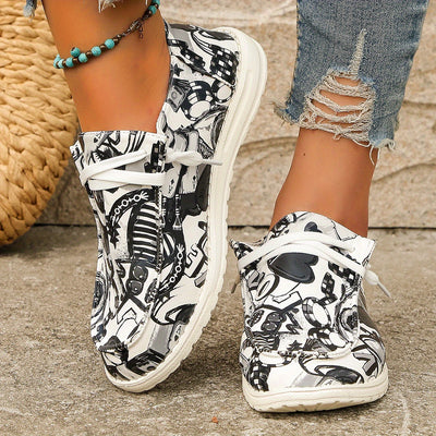 Express Your Artistic Side with Women's Graffiti Pattern Shoes: Slip-On, Low Top Lace-Up, Non-Slip Canvas Shoes - Lightweight & Comfy