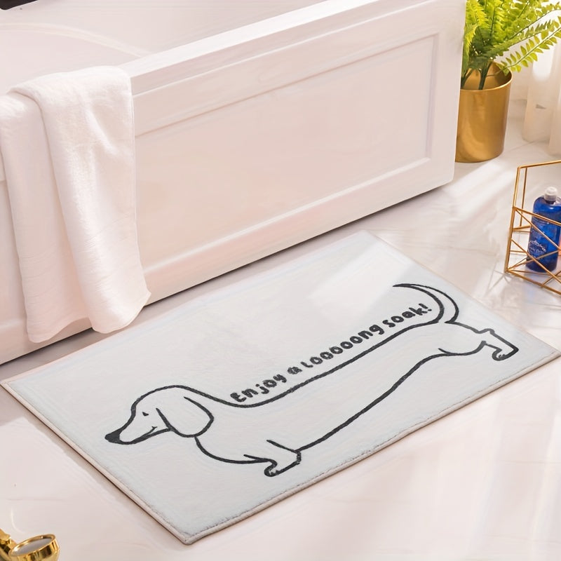 Add comfort and style to any living space with this Cartoon Dachshund Bath Rug. Imitation cashmere construction ensures maximum absorbency for quick drying, while its non-slip backing guarantees a safe and secure footing. Machine-washable for easy maintenance and long-lasting use.
