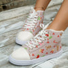 Festive Comfort: Women's Christmas Print Canvas Shoes – Casual, Plush-Lined High Tops for Outdoor Enjoyment