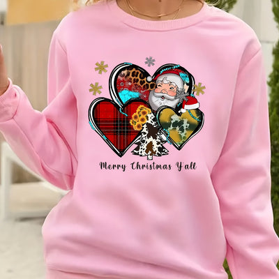 Cozy Christmas Santa Letter Print Sweatshirt: Stylish and Adorable Long-Sleeve Crew Neck for Women's Clothing