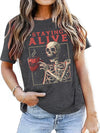 Stylish and Trendy: Skeleton Letter Print Crew Neck T-Shirt for the Fashion-Forward Women