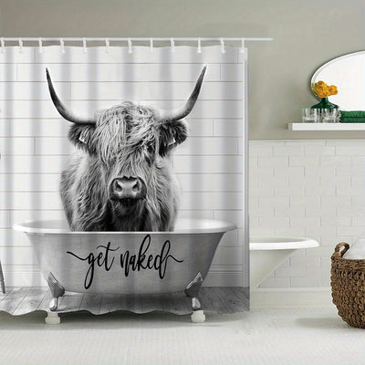 Whimsical Western Farmhouse: Highland Cow Get Naked Shower Curtain Set for a Playful Bathroom Decor