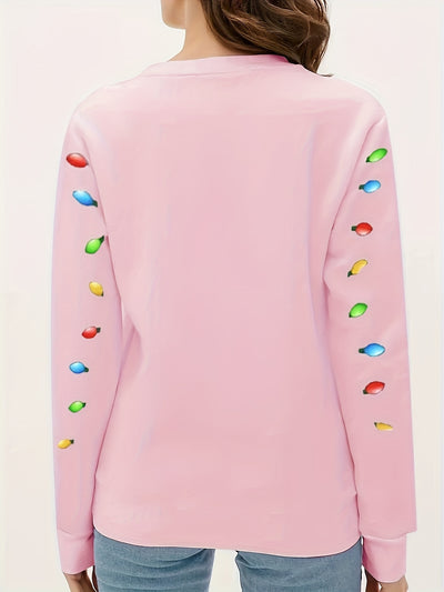 Tropical Twist: Christmas Tree Flamingo Print Pullover Sweatshirt - A Comfy and Stylish Addition to Your Winter Wardrobe!