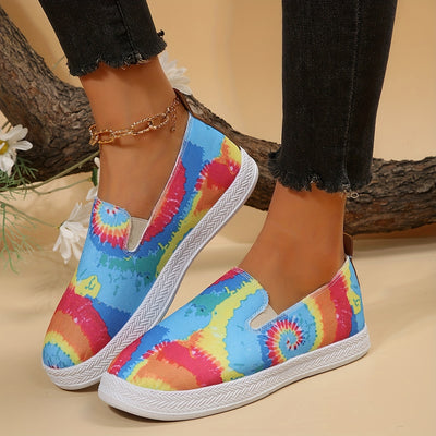Women's Geonetric Colorful Print Canvas Shoes: Slip-On Lightweight Flat Casual Shoes for Comfy Daily Wear