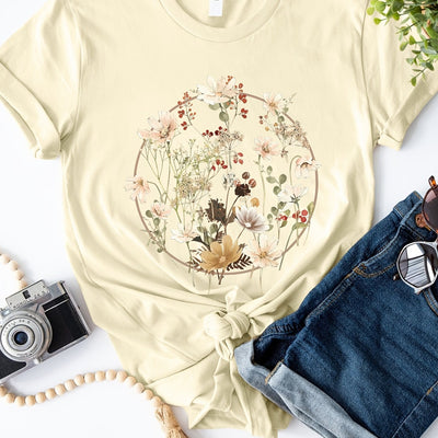 Floral Graphic Print Crew Neck T-Shirt, Casual Short Sleeve T-Shirt For Spring & Summer, Women's Clothing