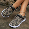 Women's Flat Canvas Shoes with Leopard Style, Lightweight Low Top Lace Up Shoes, Women's Casual Walking Shoes