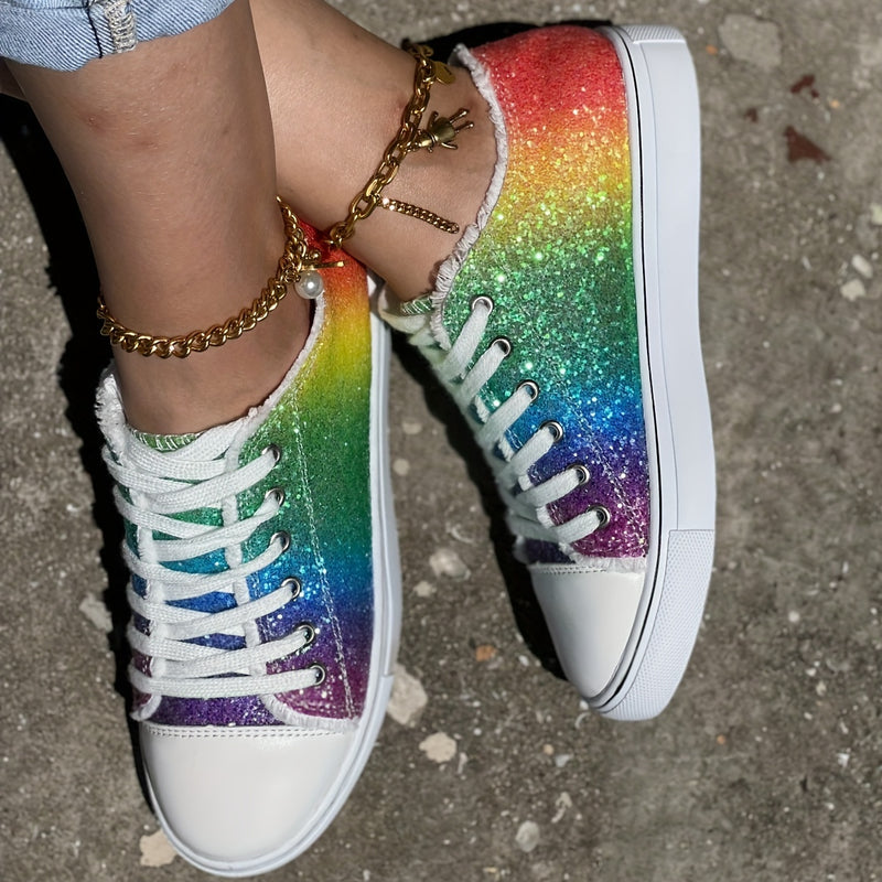 Canvas Shoes for Women with Glitter Rainbow - Stylish and