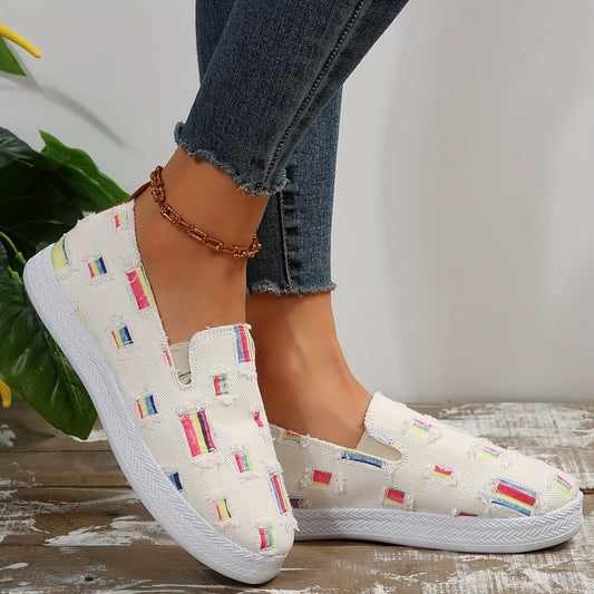 Stay comfortable and look great in these fashionable, lightweight canvas slip-on shoes. Their plaid pattern is versatile and flat design makes them perfect for all-day wear. Get the best of both comfort and style. Shoes  Patterned 