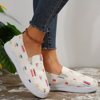 Stay comfortable and look great in these fashionable, lightweight canvas slip-on shoes. Their plaid pattern is versatile and flat design makes them perfect for all-day wear. Get the best of both comfort and style. Shoes  Patterned