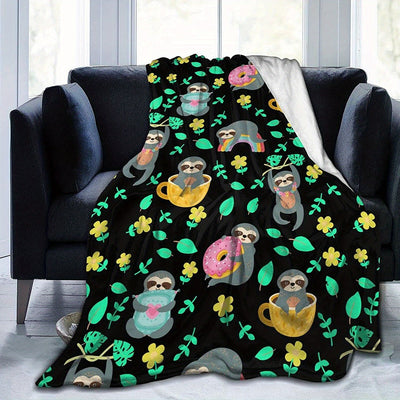 Kawaii Sloth Print Flannel Blanket: Stay Cozy Anywhere, Anytime!