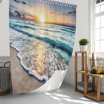 Transform Your Bathroom with the Stunning Beach Landscape Shower Curtain - Waterproof, Mildew-Proof, and Polyester Bath Curtain