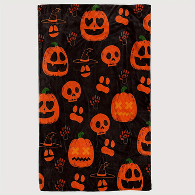 Cozy up with the Spooky Season: Halloween Pumpkin Print Flannel Blanket - Perfect for Home Decor, Travel, and Gifting!