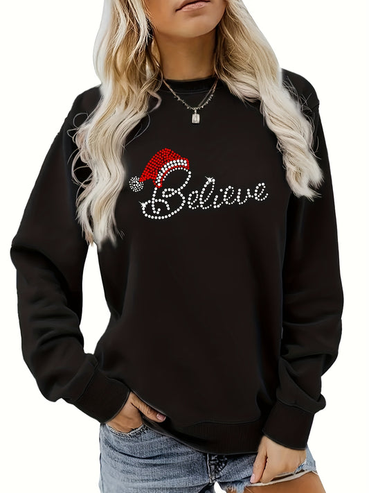 Experience the holiday cheer in style with our Sparkling Festive Vibes Rhinestone Christmas Sweatshirt for plus size women. Adorned with eye-catching rhinestones, this sweatshirt will add a touch of sparkle to your wardrobe. Perfect for festive gatherings and spreading cheer.