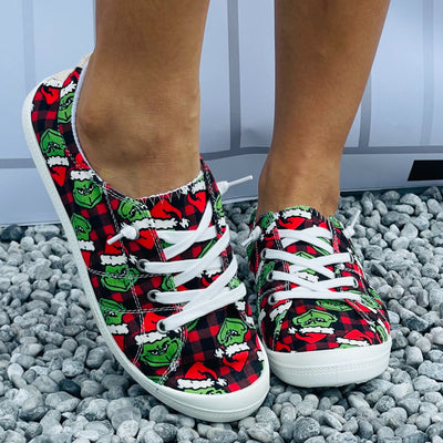 Festive & Funky: Women's Creative Colorful Christmas Cartoon Flat Skateboard Shoes for Comfortable Outdoor Walking