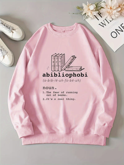 Bold Book Letter Print Sweatshirt: A Casual & Comfy Addition to Your Wardrobe!