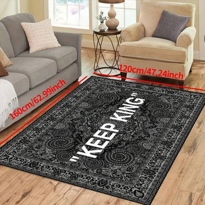 Keep Off: Black and White Non-Slip Resistant Rug - Versatile Waterproof Carpet for Indoor and Outdoor Spaces with Gothic-themed Home Decor - 63x78 Inches