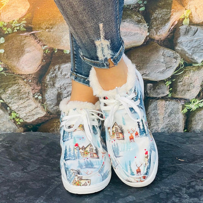 Warm and Cozy: Women's Cute Cartoon Print Snow Shoes with Non-Slip Sole for a Festive Christmas Season